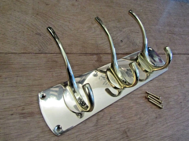 SOLID BRASS  vintage retro Victorian hat and coat hook rail hanger pegs