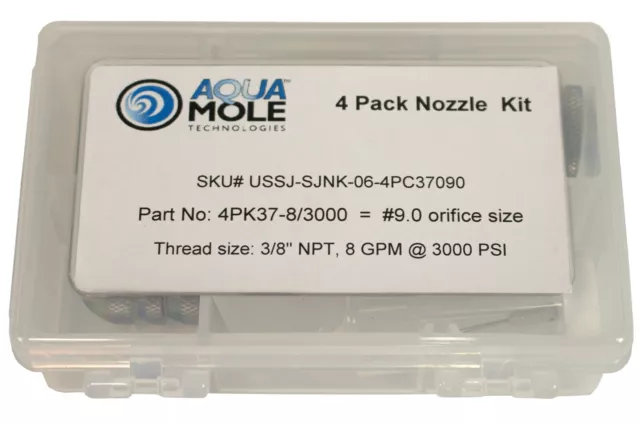 Aqua Mole (4) Pack 3/8" NPT Button Nose Sewer Jetter Nozzle 3000 PSI 9.0 Orifice