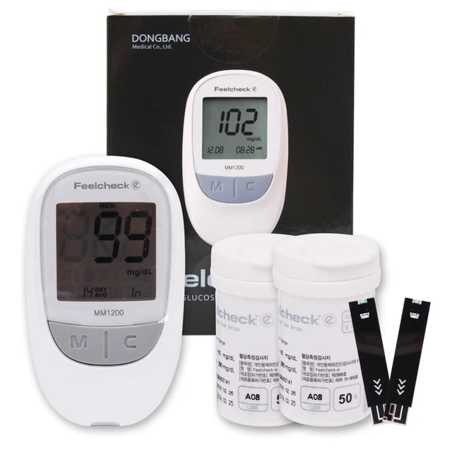 Sistema de monitoreo de glucosa en sangre Feelcheck e, juego de medidor 1 + tira reactiva 100 piezas