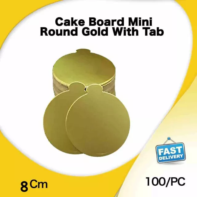 Cake Board Mini Round Gold Tab 100Pk 8Cm Display Cupcake Slices Pastry Cake Box