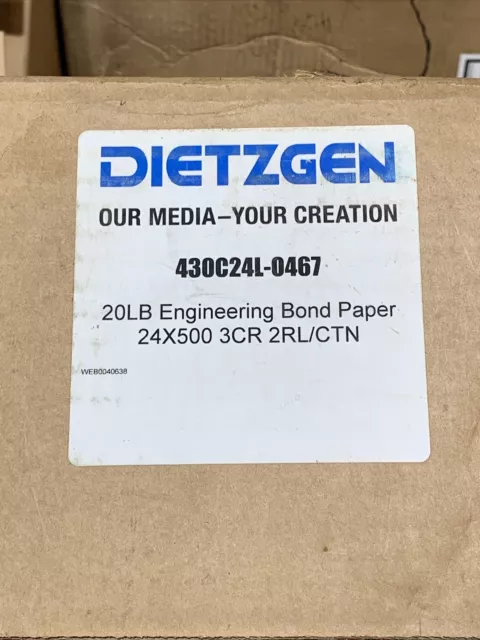 Dietzgen 430C24L-0467 20lb Engineering Bond Paper 24X500 3CR 2RL/CTN