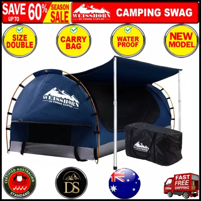 Weisshorn Double Swag Camping Swags Canvas Free Standing Dome Tent Dark Blue New