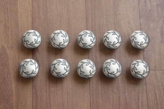 Vintage Old cast iron floral drawer silver color door knob handles pull 10 pcs