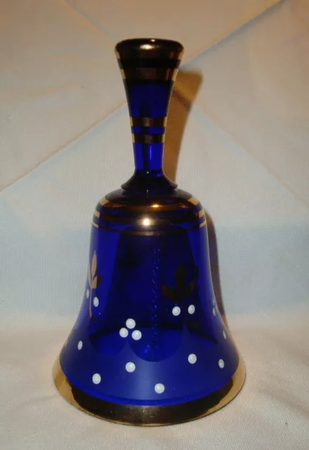 5 3/4" Crystalex Brand Art Glass Cobalt Blue Glass HOSTESS BELL Bohemian Czech