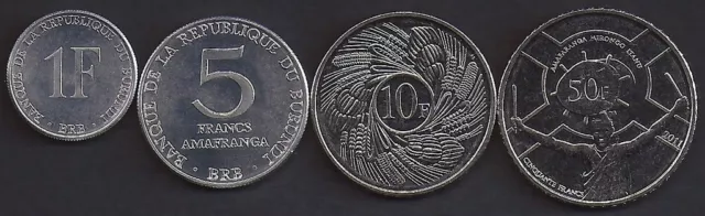 BURUNDI 1-50 Francs 1980-2011 4 pc Coin Set KM19-22 UNC