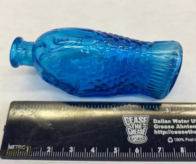Vintage Wheaton Fisch's Bitters Fish Shaped 3" Blue Glass Bottle No Cork