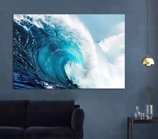Breaking Big Blue Wave Ocean Wall Art Surf Canvas or Poster print Beach Photo