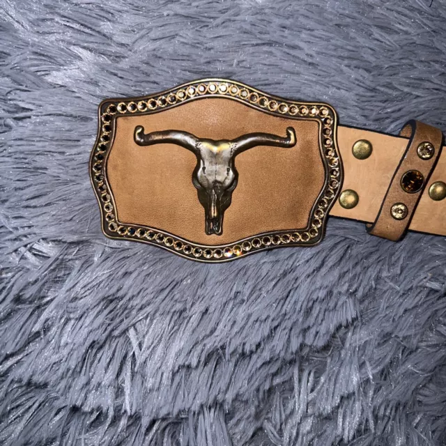 Nocona Western Mens Belt Leather Rhinestones Studded Brown