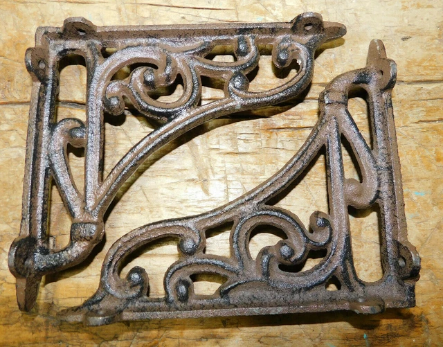 2 Cast Iron Antique Style HEAVY DUTY Brackets Braces Shelf Bracket LEAVES & VINE