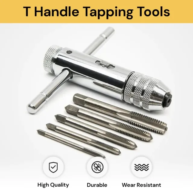 5x Ratchet Tap Wrench T-Handle Bar Type Ratcheting Thread Extractor Tapping Tool