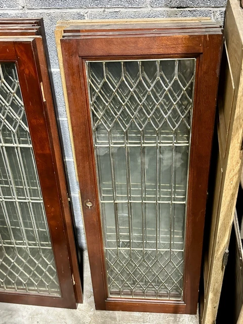 Antique Vintage 1920s Architectural Salvage Set of 11 Leaded Glass Cabinet Doors 2