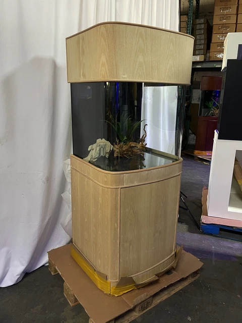 WARRANTY INCLUDED! 90 gallon GLASS round cylinder wall aquarium fish tank  oak