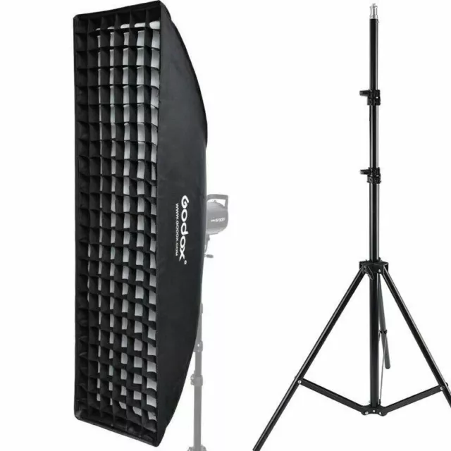 Godox 35x160cm Rectangle Bowens Mount Grid Softbox +2M Light Stand Kit For Flash