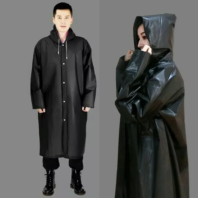 Heavy Duty Waterproof PVC Raincoat Jacket Hooded Rain Wear Poncho Women Men