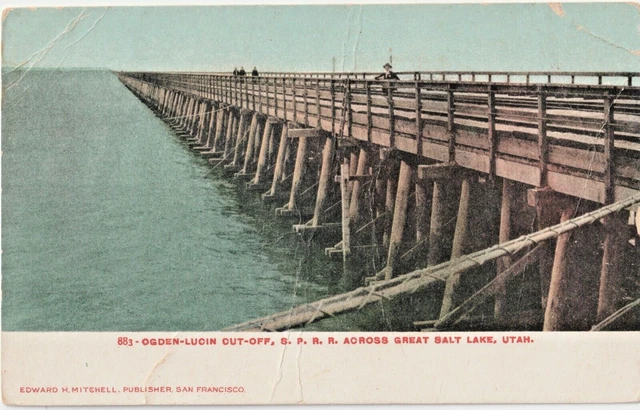 Ogden-Lucin Cut-Off, S.P.R.R. Bridge Great Salt Lake, Utah UT antique postcard