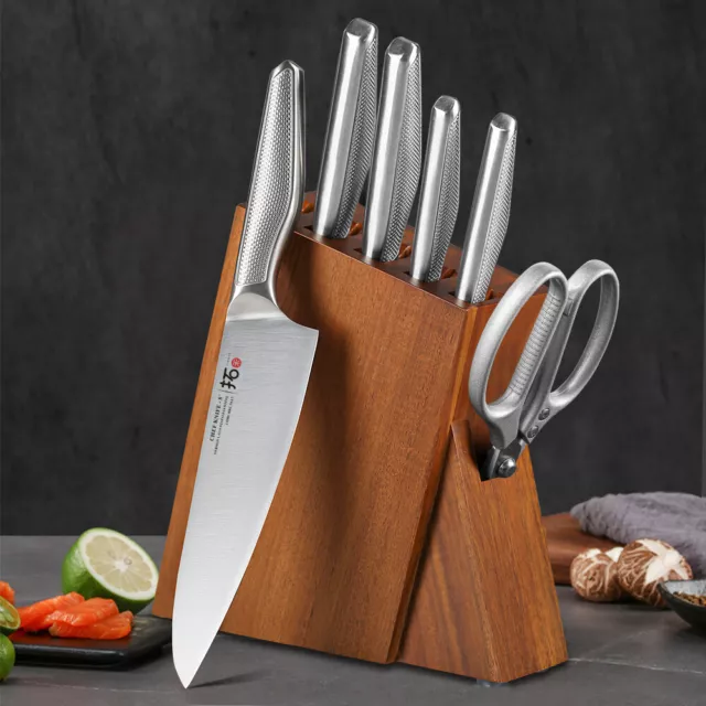 7 piezas TURWHO cuchillo de cocina Santoku pan cuchillo de cocina tijeras de cocina bloque de cuchillos juego