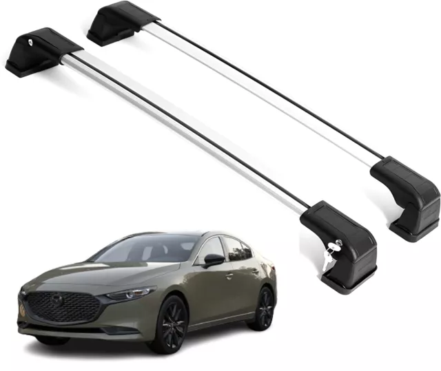 ERKUL Roof Rack Cross Bars Fits Mazda 3 2019-2024 Aluminum Lockable Silver