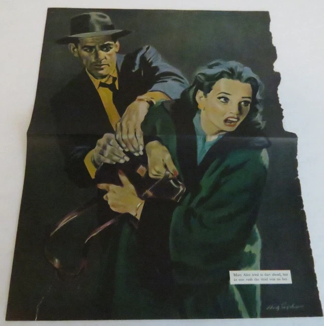 George Hughes Artist Illustration Magazine Clipping Man Grabbing Womans Purse
