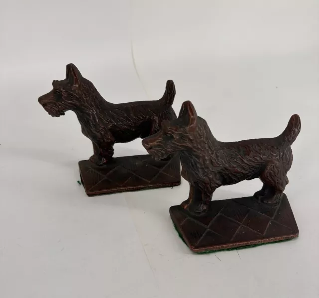 Scottie Dog Bookends Bronze Finish Signed Verona 1930's Cast Iron Pair