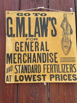 Vintage Antique Advertising Sign LAWS General  Store General Merchandise Shoes