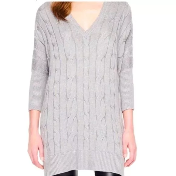 Michael Kors Gray Oversized Cable Knit Long Sweater Size S/M