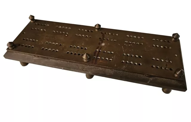 Vintage Brass Cribbage Score Board On Legs Solid Heavy 10" x 3.5" x 2" 0.95kg