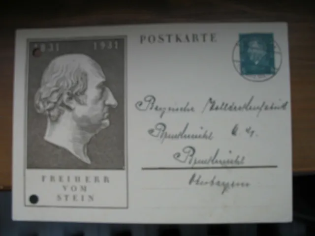 Deutsches Reich 1931. Ganzsachen Bremen Freiherr Vom Stein 8 pfg postkarte