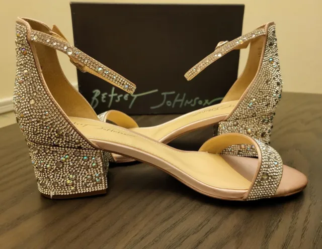Betsey Johnson Women's Mari heel sandal with Multi sized rhinestone all over