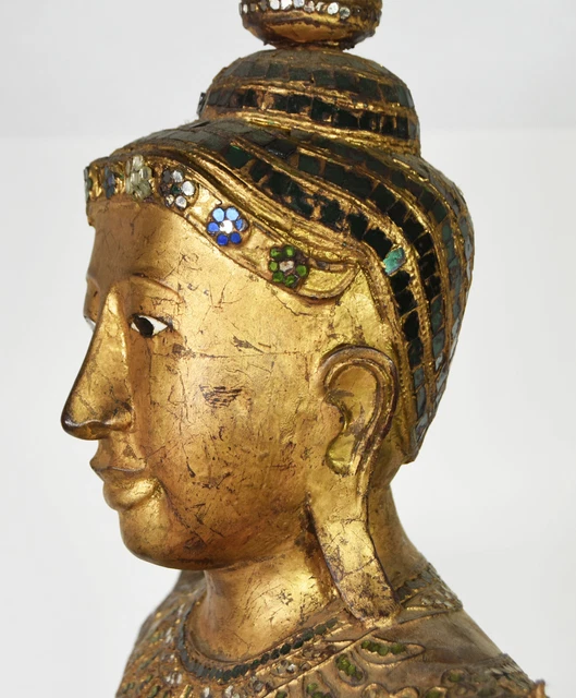 26" Vintage Hand Carved Made Wooden Asian Burmese Temple Buddha Statue Decor 13