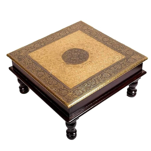 Handmade Decorative Bajot Chowki Antique Design Multipurpose Stool - 12 Inch