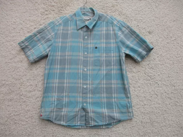 Quiksilver Button Up Shirt Small Adult Blue Short Sleeve Plaid Casual Mens S