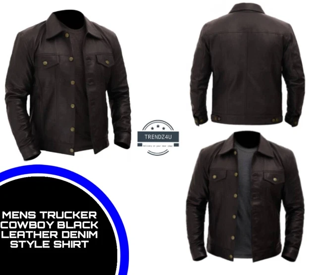 Giacca da cowboy da uomo vintage camionista Halloween nera caffè racer camicia in pelle