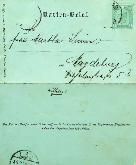 Österreich 1891 3kr Franz Josef Postal Brief Karte Von Marienbad Sich Magdeburg