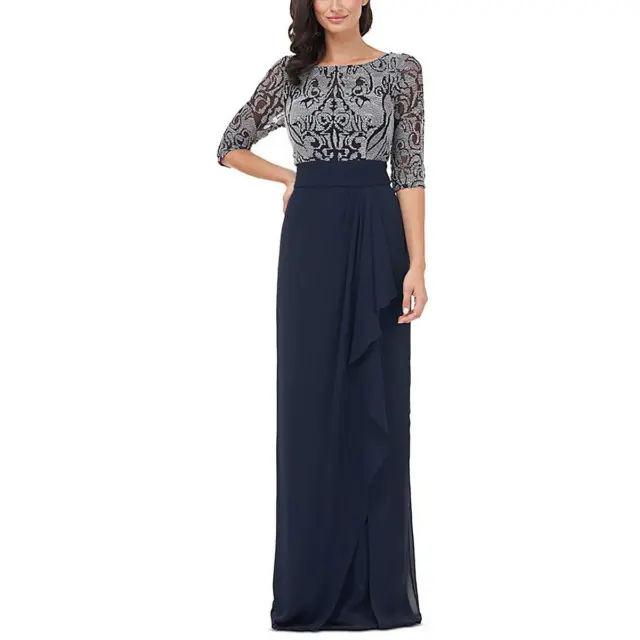 JS Collections Womens Navy Embellished Draped Evening Dress Gown 10 BHFO 3264