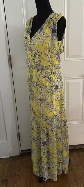 ECI NEW YORK Yellow Floral Sleeveless Maxi Tier Ruffle Peasant Dress, Size XL 2