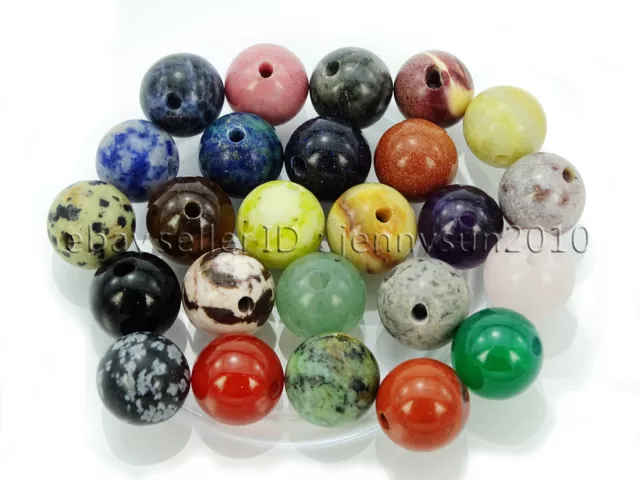 20Pcs Natural Gemstones Stone (2mm) Big Hole Round Loose Beads 6mm 8mm 10mm 12mm 2