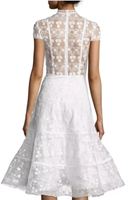 Alexis Kayla White Womens Embroidery Floral Lace Sheer Panel Boho Midi Dress XS 2