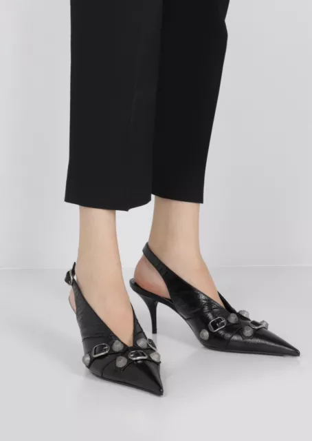 $1,350 Balenciaga Cagole 70mm Pointed Toe Slingback Pump Black EU 39 US 9