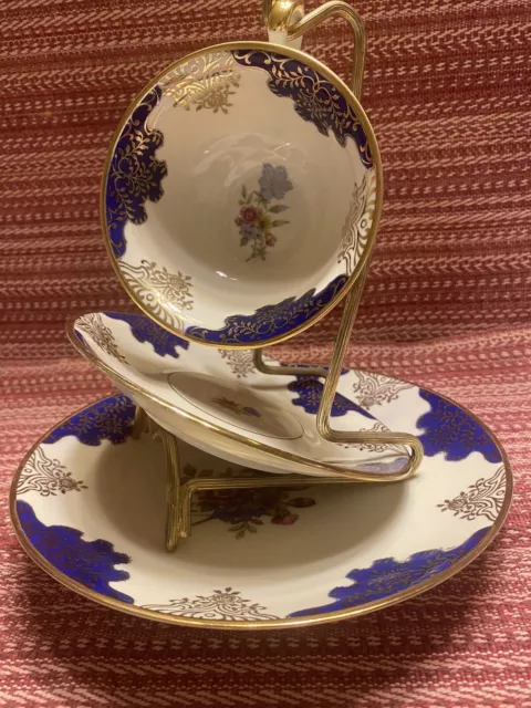 Eschenbach Cobalt/Floral Salad Plate, Saucer, Cup & Display Stand Bavarian China Eschenbach Cobalt/Floral Salad Plate, Saucer, Cup & Display Stand Bavarian China