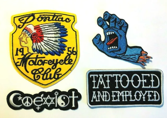 1x Biker Patches Embroidered Cloth Badge Applique Iron Sew On Tattooed Pontiac
