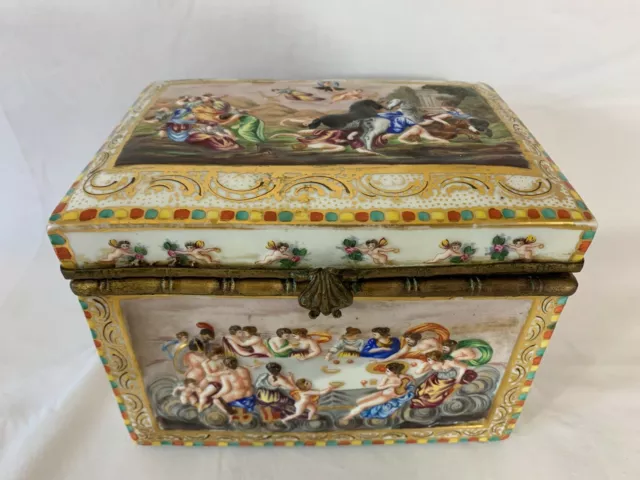 Antique Germany Carl Thieme Large Porcelain Box Mythological Figures Rare