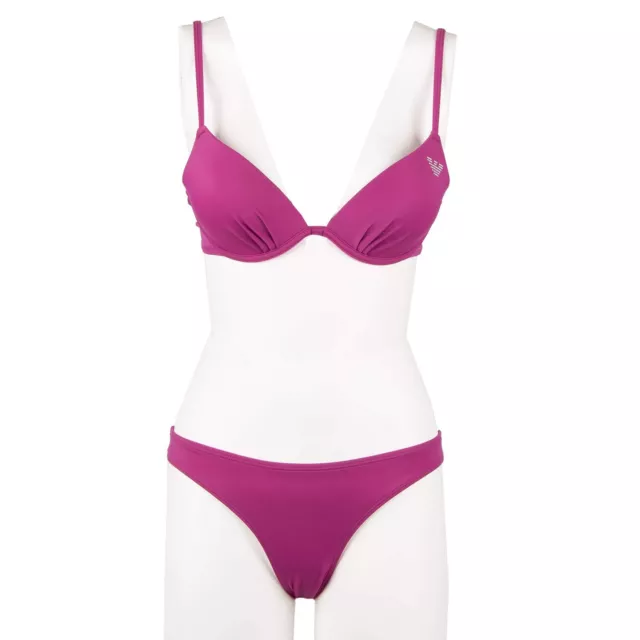 Emporio Armani Bañador Triángulo Push Up Bikini Sujetador Slip con Logo Fucsia