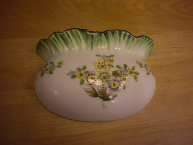 Vintage Ceramic Wall Pocket Floral Design Green & White