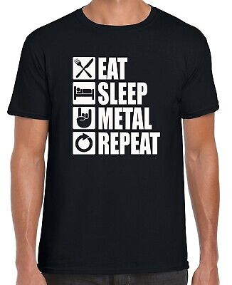 EAT Sleep in metallo ripetere t-shirt (Gildan Heavy Metal Metallica Sabbath DEATH ROCK)