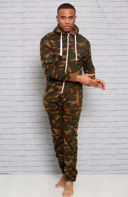 Men's Ladies Adult Kids  1Onesie Camo Army Printed Hooded Jumpsuit 5 YEAR-2XL 2