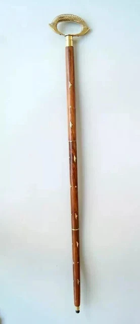 Canne à Marche Victorienne Vintage - Bois Laiton Réglable - Tête Derby - Neuf