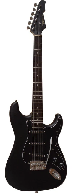 Guitare Electrique Strato Noire Mat Avec Vibrato Et Câble