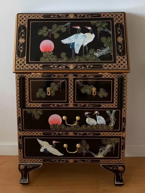 Oriental Hand Painted Writing Bureau Desk