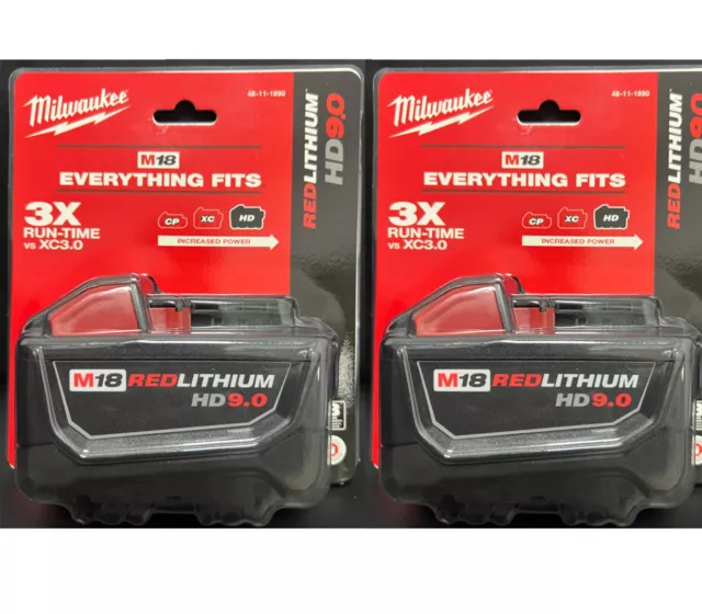 2PCS GENUINE Milwaukee M18 High Demand Lithium-Ion 9.0 Ah Battery 48-11-1890