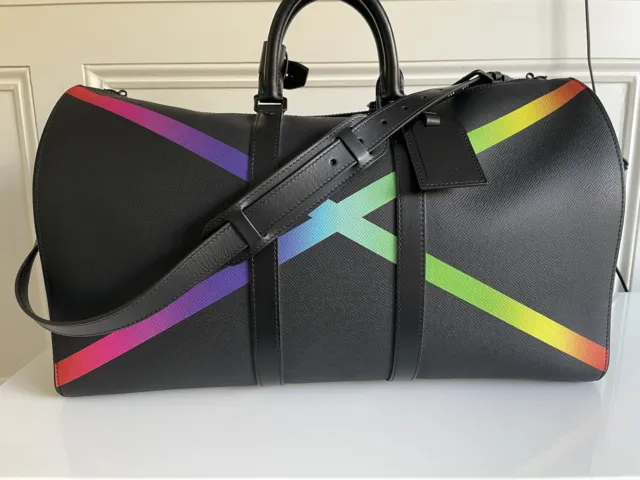 Louis Vuitton Black Taiga Rainbow Keepall Bandouliere 50 w/ Tags